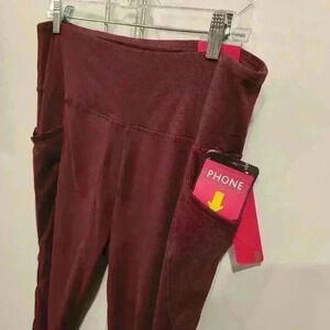 Shosho Leggings Womens Butt Sculpting Sport Burgundy Strappy Side Stretch NWT